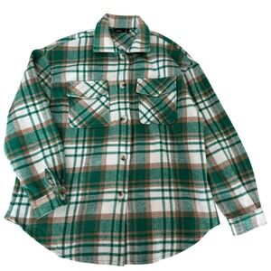Dressed in Lala Plaid Shacket Green Beige Shirt Jacket Cozy Cabincore size Small